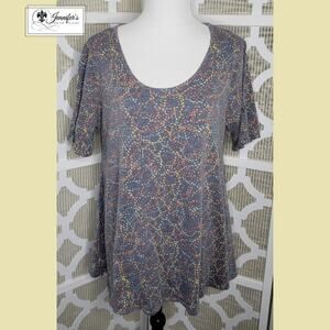 LuLaRoe Multicolored Abstract Scoop Neck Short Sleeve Perfect T Size L